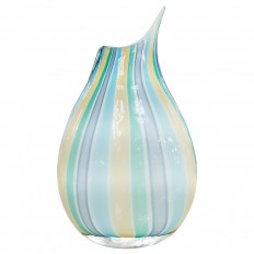 Striped ovoid yellow, blue and green murano glass vase